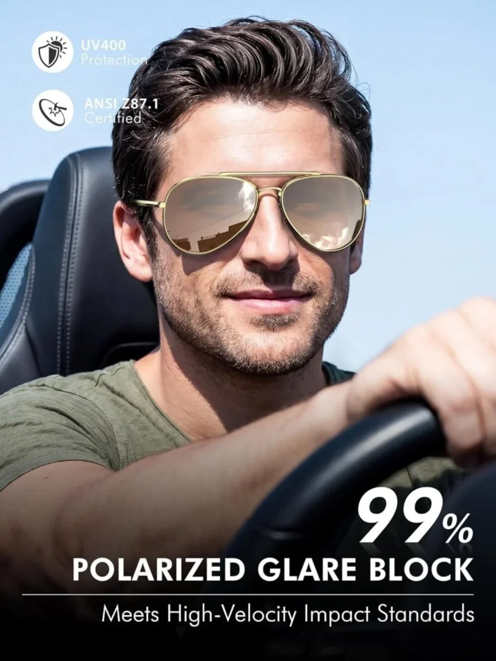 Classic Polarized Aviator Sunglasses for Men & Women - UV400, Lightweight
